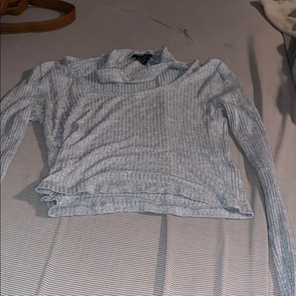 Grey long sleeve crop top with collar
